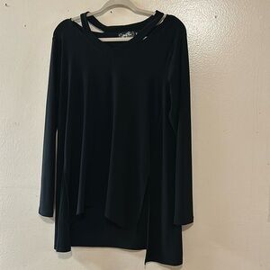 Sympli Black Shoulder Out High Low Spandex Blouse SZ 10
